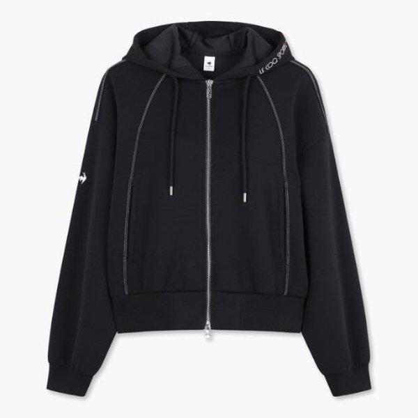 フードジップアップ TQT QP322OFT71-BLK 女性 ダブルテンション ルーズフィット フード ジップアップ / BLACK