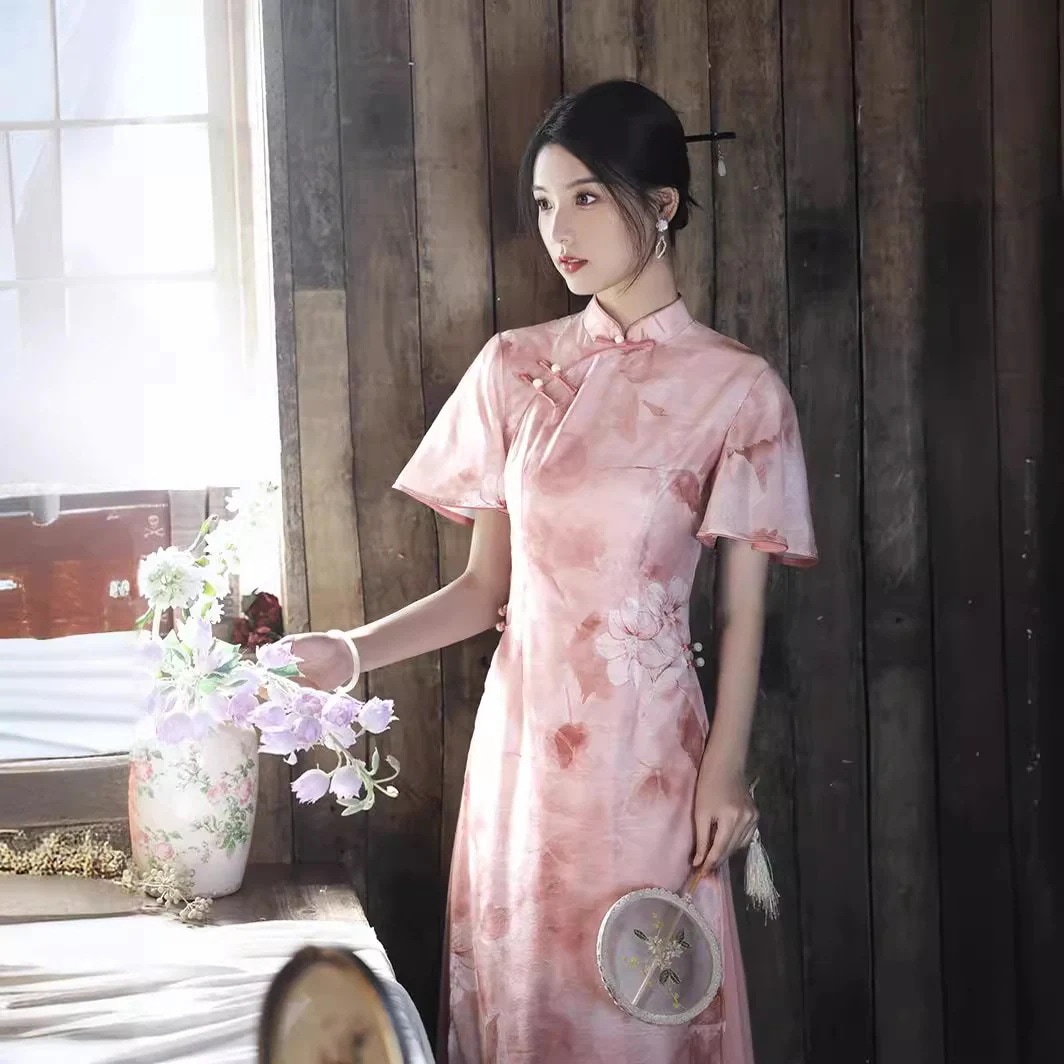 2024春夏改良チャイナドレス漢服アオザイ優しいデイリーカジュアルチャイナドレス