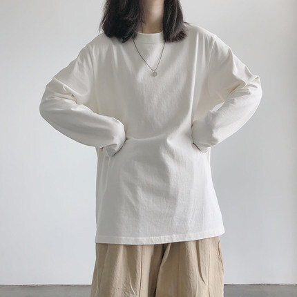 トップス Tシャツ カットソー 白シャツ ビッグT 袖あり 長袖 ラウンドネック ストレート Iライン 大人女子 こなれ感 ラフ 個性的 ホワイト ブラック M L XL ルーズ