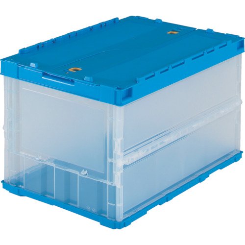 薄型折りたたみコンテナ 収納ケース 収納ボックス 透明 ブルー 50L ロックフタ付 5個【ケース販売】TRC50B