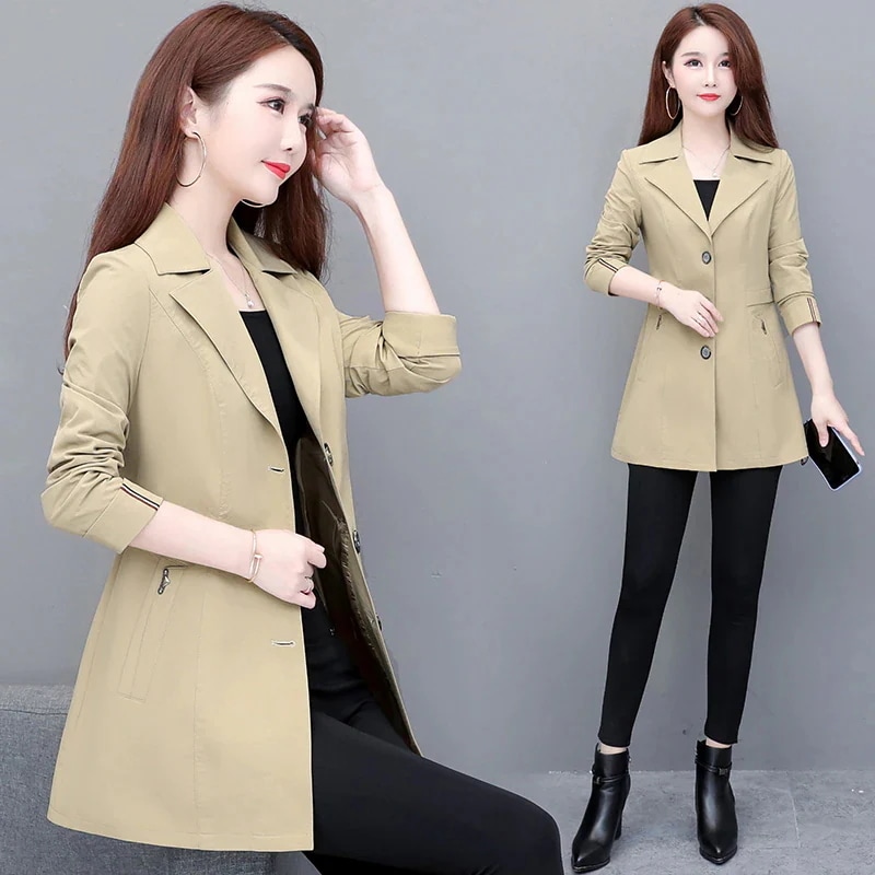 トレンチコートレディーススプリングコート秋スリムアウター細身通勤コート今日は30パーセント