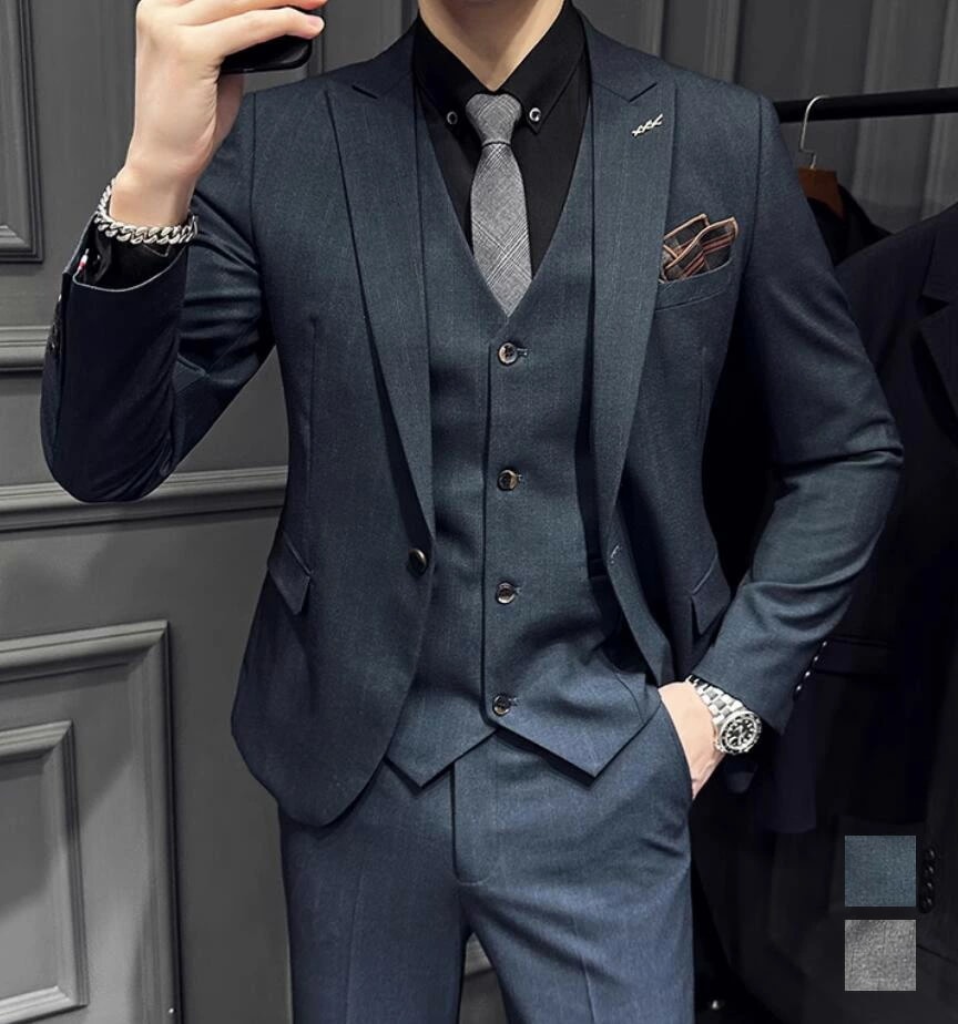 結婚式スーツ シングルスーツ セットアップ ジャケット+パンツ+ベスト 3ピーススーツ 通勤 披露宴 成人式 フォーマルスーツ 紳士服 韓国風 スリムスーツ メンズスーツセット ビジネススーツ スリー 5,189円
