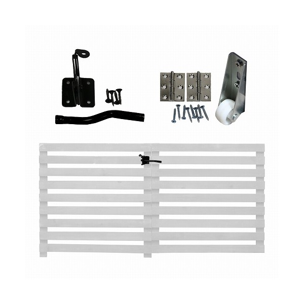 住まいスタイル WF-YKG-WHT 折り畳めるウッドフェンス142×71 ゲートセット(横ボーダー) ホワイト メーカー直送