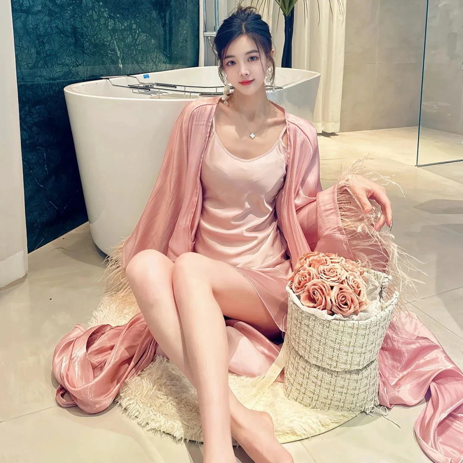 新品目玉セールパジャマ ウェア セクシー 2点セット ピンク おしゃれ 部屋着 保温 防寒 カップル 男女兼用 V911