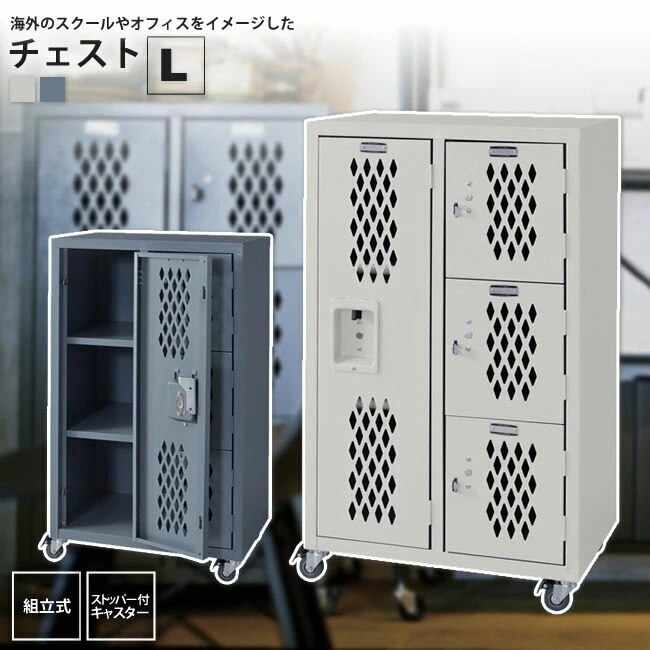 チェストL 扉付きキャビネット ロッカーストレージ キャスター付き TPN-41 GY/IV ロ