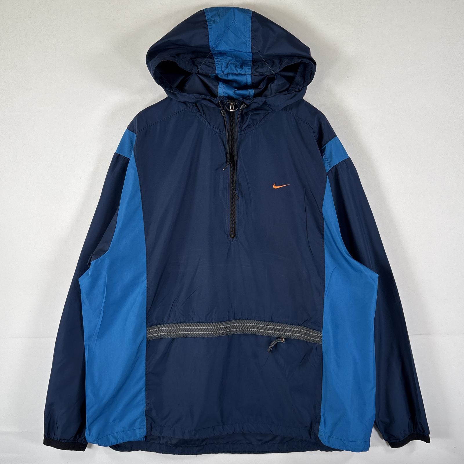 古着 90s/90年代 アノラックパーカー ハーフジップ ワンポイントロゴ刺繍 銀タグ 大きいサイズ XXL ネイビー メンズ