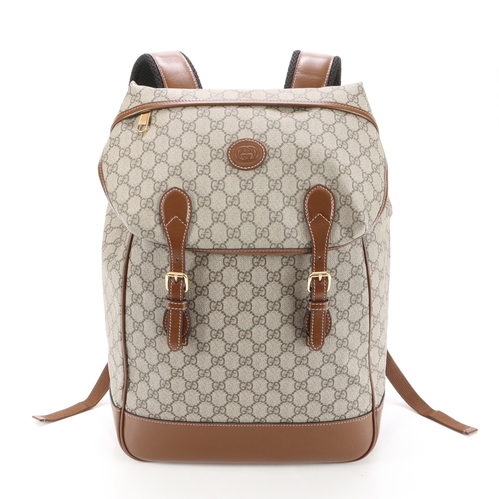 極美品 現行型 GGスプリーム インターロッキングG ミディアム 696013 レザー×コーティングキャンバス リュックサック リュック バックパック ショルダー バッグ ビジネス A4 メンズ E