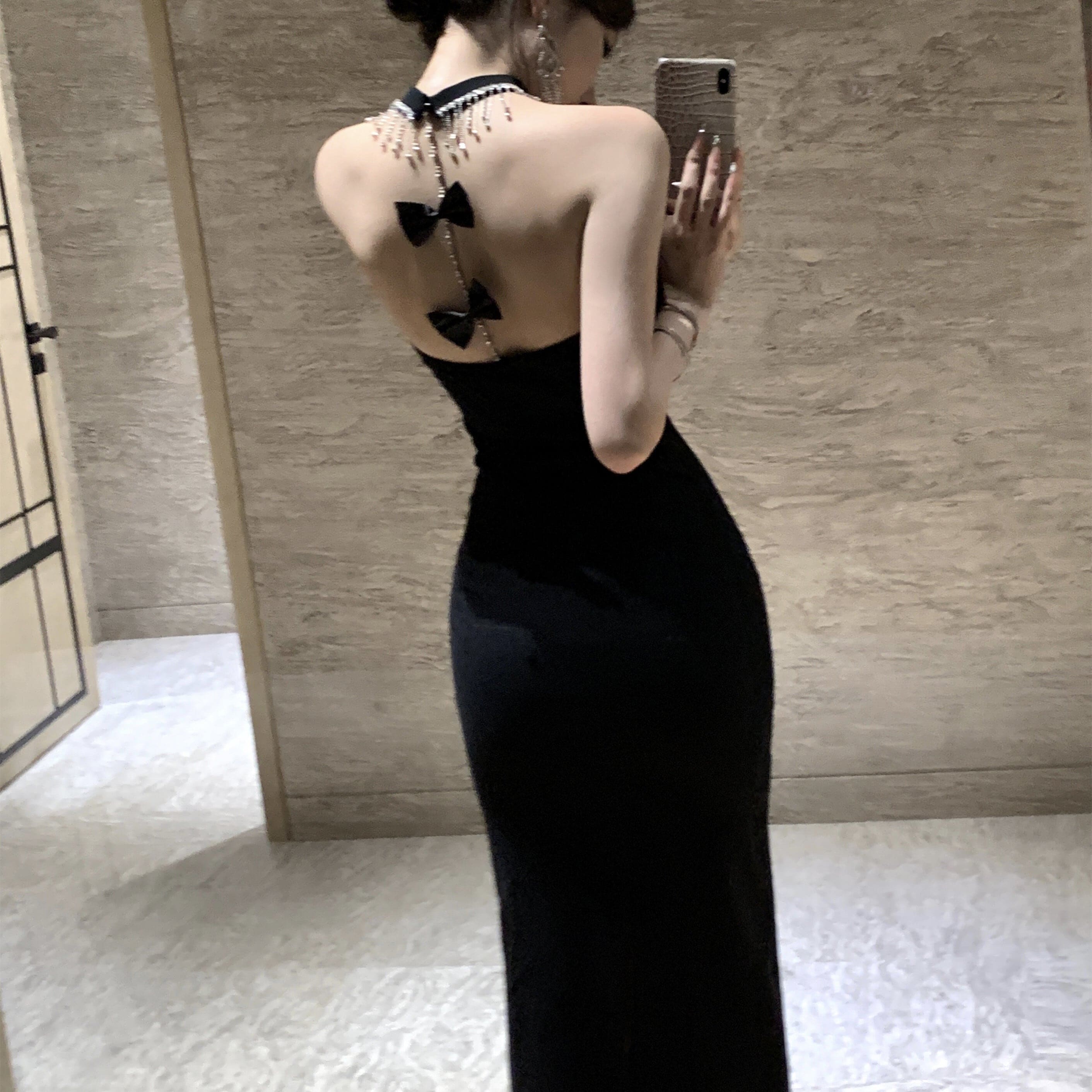 バックリボン春夏きれいめワンピース