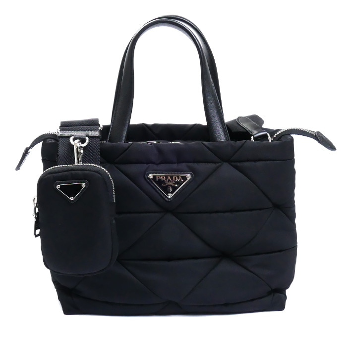 PRADA プラダ ミニ パテッド Re-Nylon トートバッグ ブラック 1BG373 RDJN F0002 ＩＣチップ レディース 中古 美品
