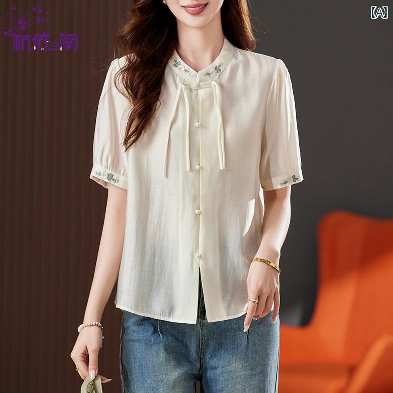 トップス レディース 上品 おしゃれ カジュアル チャイナ風 シャツ 夏 風 薄手 涼しい 涼しい 涼しい シャツ