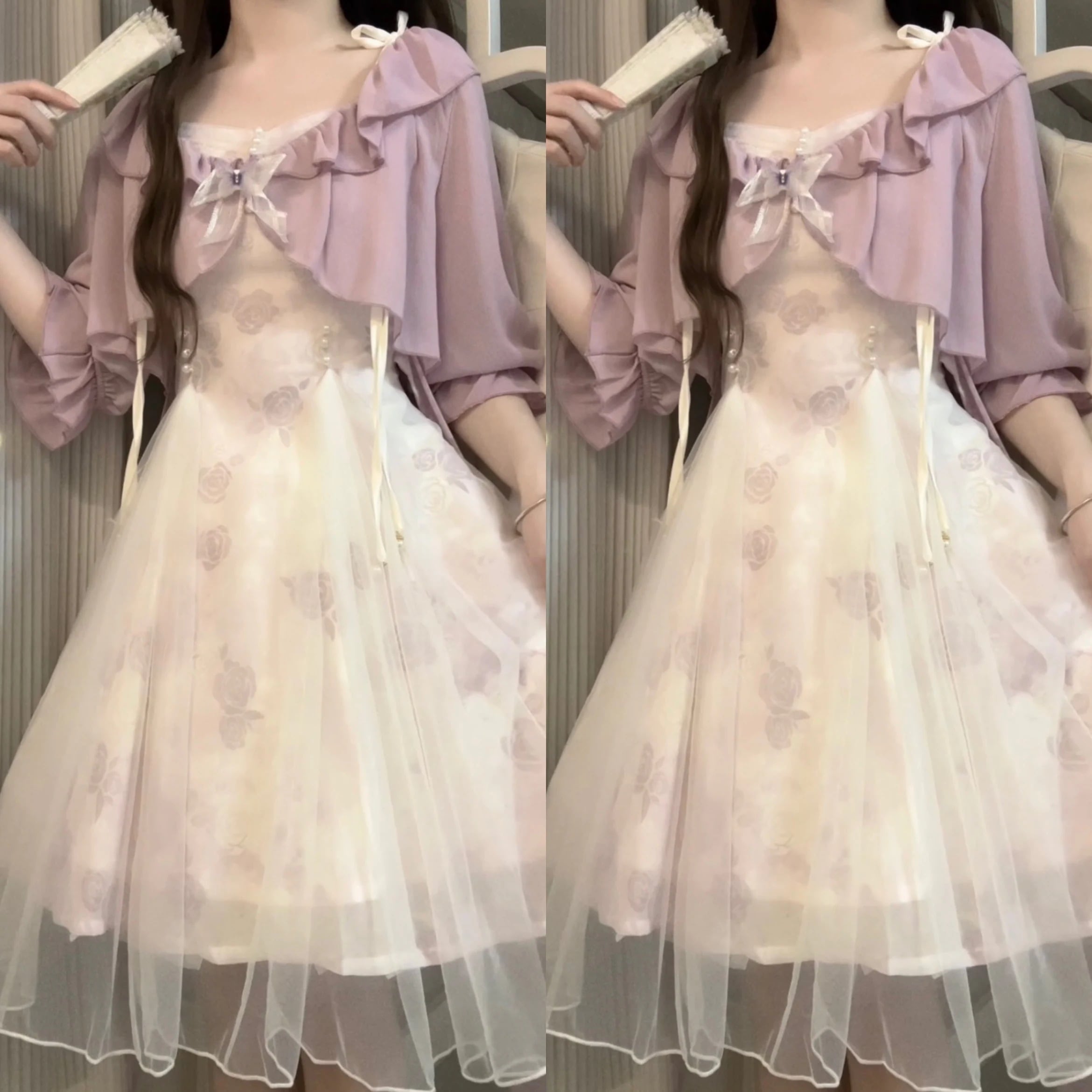 正規品デザイン薔薇夢境新韓国cos要素ストラップワンピースジャケットセット