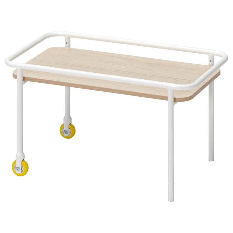 BRANNBOLL ブレンボール ソファサイドテーブル キャスター付き - ライトアッシュ調/ホワイト 69x39 cm