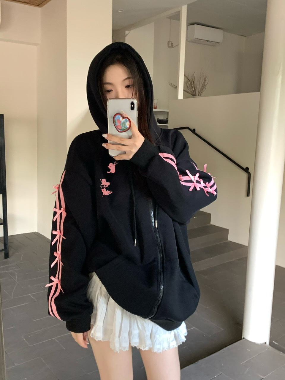 2024秋冬かわいいレディースフード付きアウターフーディーロゴブルゾン長袖シルエット羽織りトップスサイド冬カジュアルファッションサイズお出かけフル丈トラック