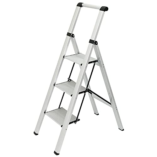 3段 アルミ 手すり 脚立 4kg 踏み台 折りたたみ シルバー はしご コンパクト 耐荷重100kg 便利 シンプル おしゃれ 安定性 アルミフレーム 梯子 薄型 ス 6,134円