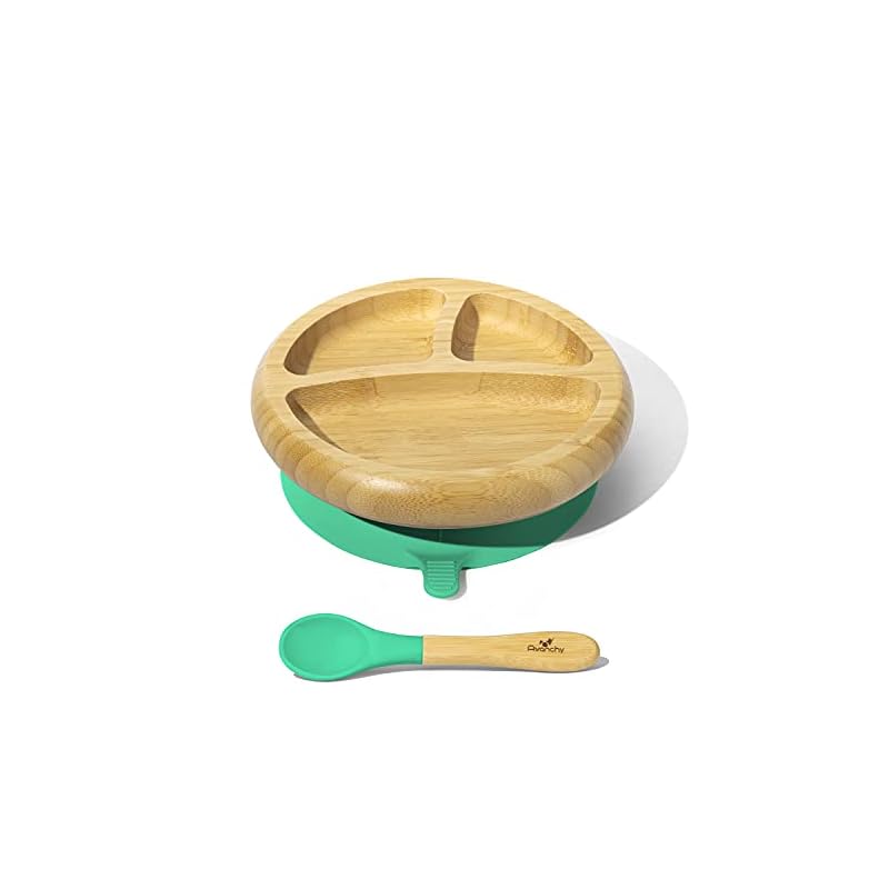 【即日発送】Smart Start Avanchy アヴァンシー ひっくり返らない 竹食器 プレート 吸盤スプーン付き グリーン