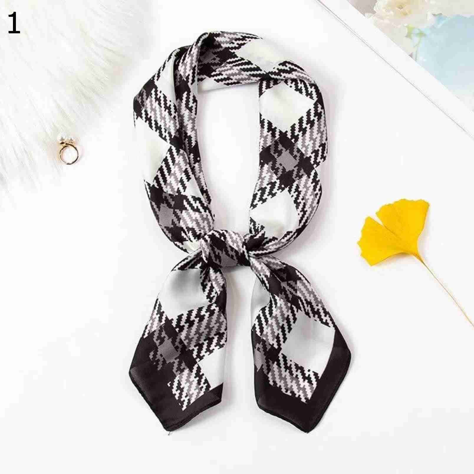 【20%OFFクーポン～】スクエア スカーフラップ ヘア タイ ヘッドバンド 春 秋 ダーク グリーン ヒョウ フローラル ショール スカーフ Size : 70*70cm) 15 : (Col