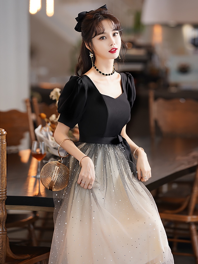 フランス式の小さい夜のドレスのスカートの女性の大きいサイズの太っているmmの春はやせて腹の気質の宴会の花嫁の服の女性が普段着ることができます