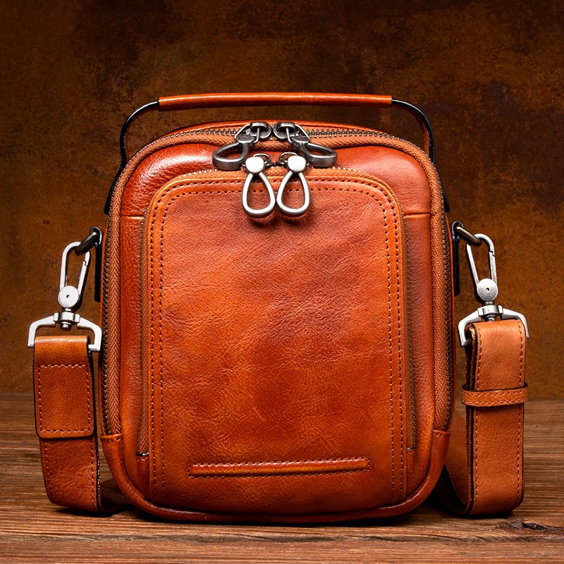 ゆっくりとした時間の手で色を拭いて牛革の頭の層は斜めにショルダーバッグ証明書の包みカジュアルな本革の単肩の包み男の竪款の携帯電話の包