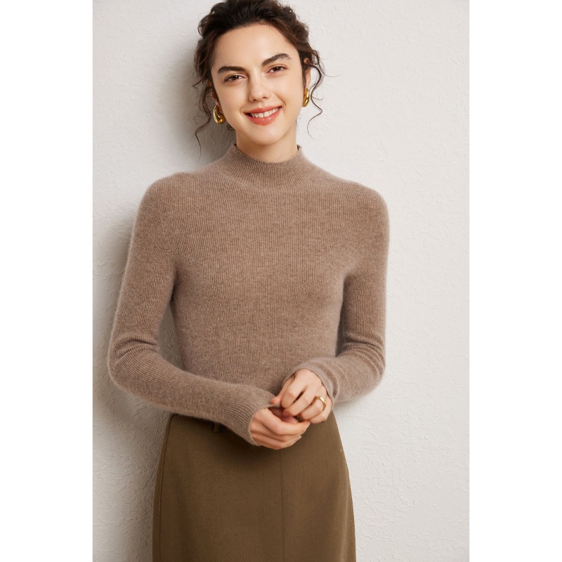 シームレス一体の一線の服は半高襟のカシミヤのプルオーバーを引き出します