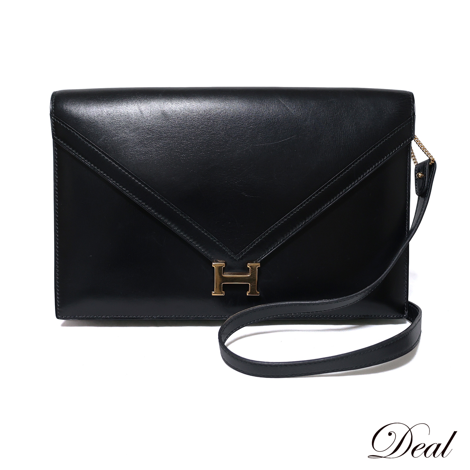 エルメス リディ ヴィンテージ ボックスカーフ ゴールド金具 ブラック レディース ショルダーバッグ
