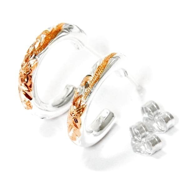 ハワイアンジュエリー リング型 スタッドピアス プルメリア 花 スクロール 波 ピンクゴールド ペアカラー レディース シルバー925