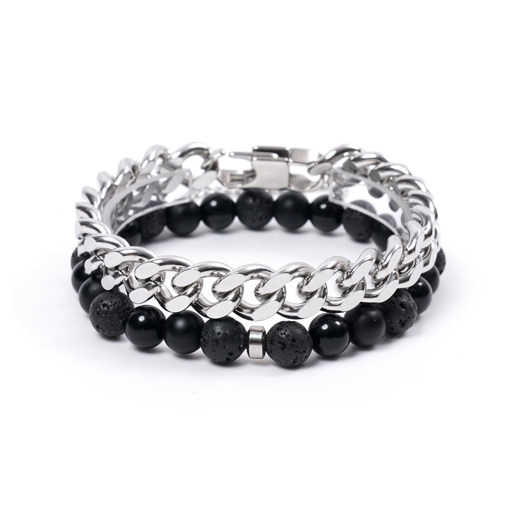 JBANS クラシックマキシマムサージカルスチールチェーン 227 ブラックストーン 426 ジェムストーンブレスレットセット (C2101-SE178_BK) 6,153円