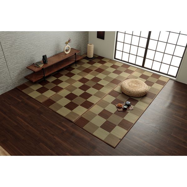 1080460060302 純国産 い草花ござ 『Fブロック』ブラウン 江戸間3畳(約174×261cm) メーカー直送