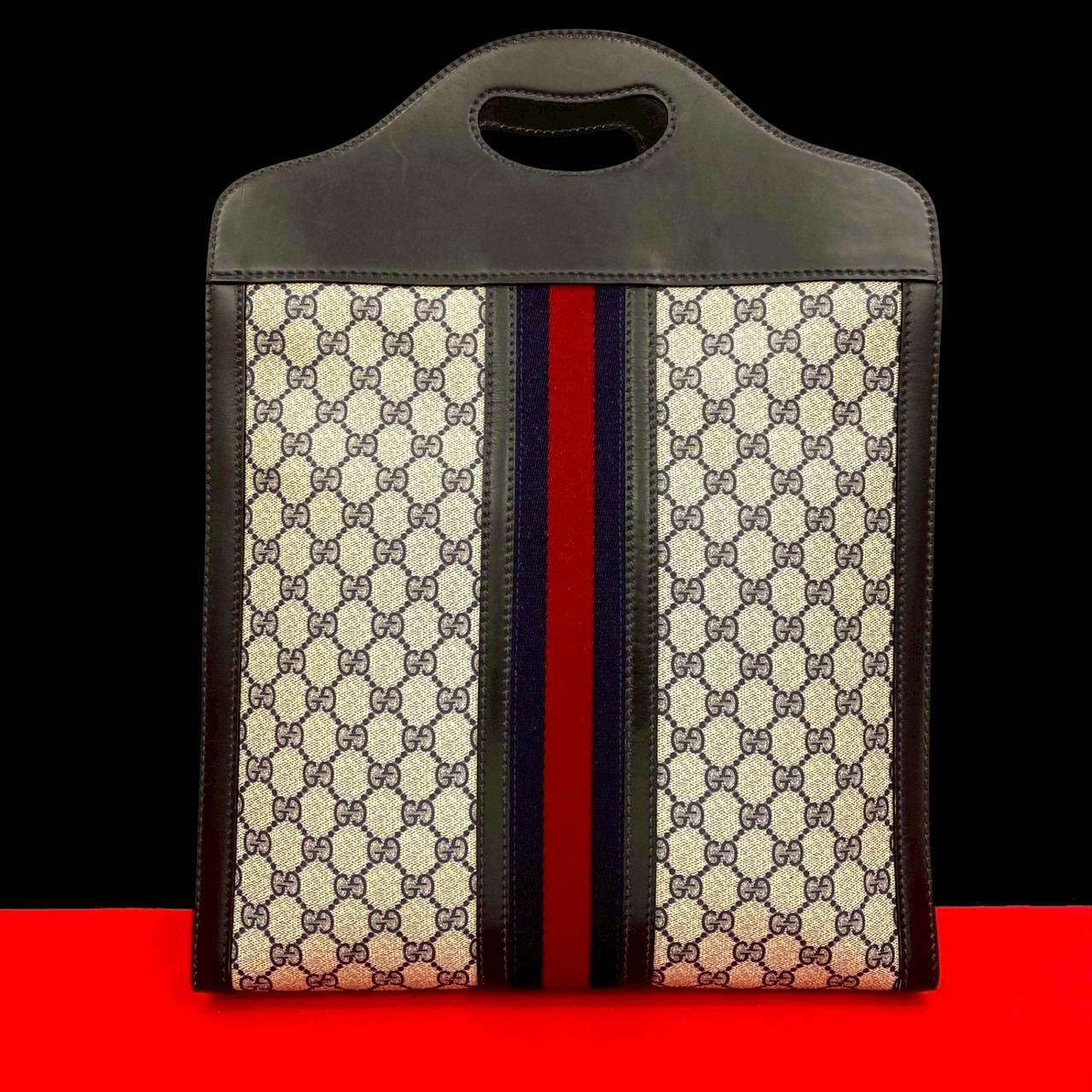 ヴィンテージ シェリーライン GG ロゴ 柄ハンドバッグ レザー PVC ネイビー 27134