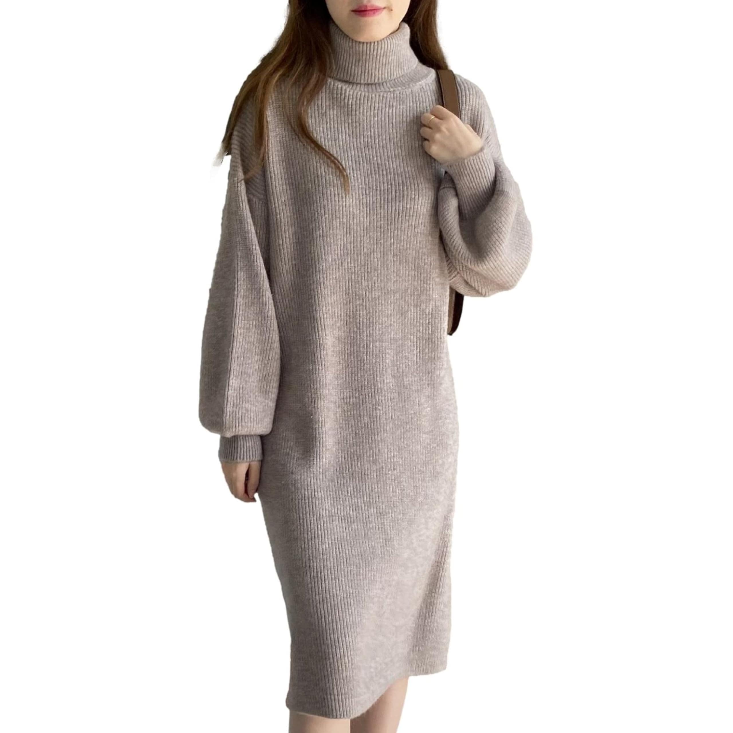 [J-Scott] [ジェイスコット] ワンピース レディース ニット タートルネック ドロップショルダー ボリュームスリーブ ミディ丈 JS116