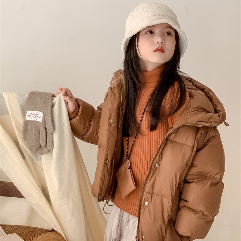 韓国子供服女の子ダウンジャケット2023冬新作子供用ショートフード付きホワイトダックダウンジャケットトレンド