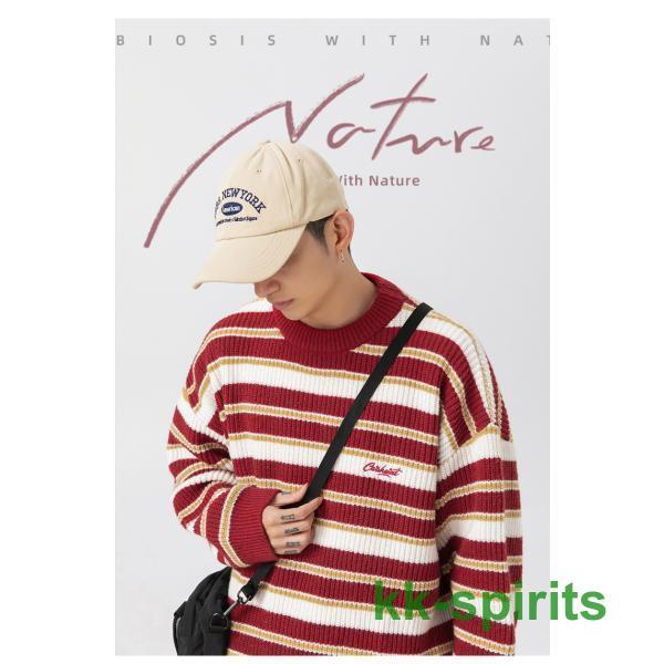 大きなプロモーション 数量限定 セーター メンズ ニットセーター メンズ ビッグシルエット メンズ プルオーバーニット モックネック男女兼用 カップル 縞 早めに購入して早めに配送してもらいましょう