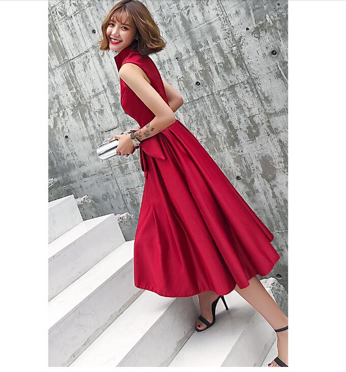 大人気 リボン付き ミモレ丈ドレス 上品な印象のウェディングドレス 演奏会 花嫁の介添え 発表会 花