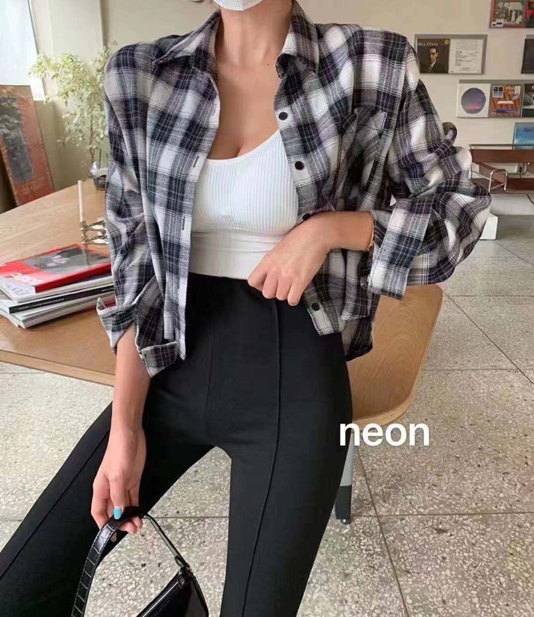 【秋といえばこれ】 韓国ファッション ロングテールチェックシャツ 着瘦せ効果 レディース【大人気】