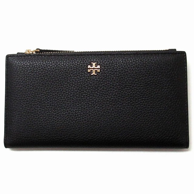 TORY BURCH トリバーチ アウトレット 財布 長財布 ブレイク カラー ブロック レザー スリム ウォレット ブラック×デボンサンド