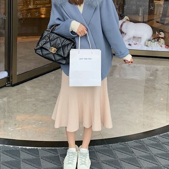 スカート 秋冬 かわいい ニットスカート 膝下 ミモレ丈 7分丈 ミディアム丈 ミドル丈 無地 リブ リブニット マーメイド ベージュ くすみカラー 大人カラー 春カラー 秋カラー かわいい 大人可愛