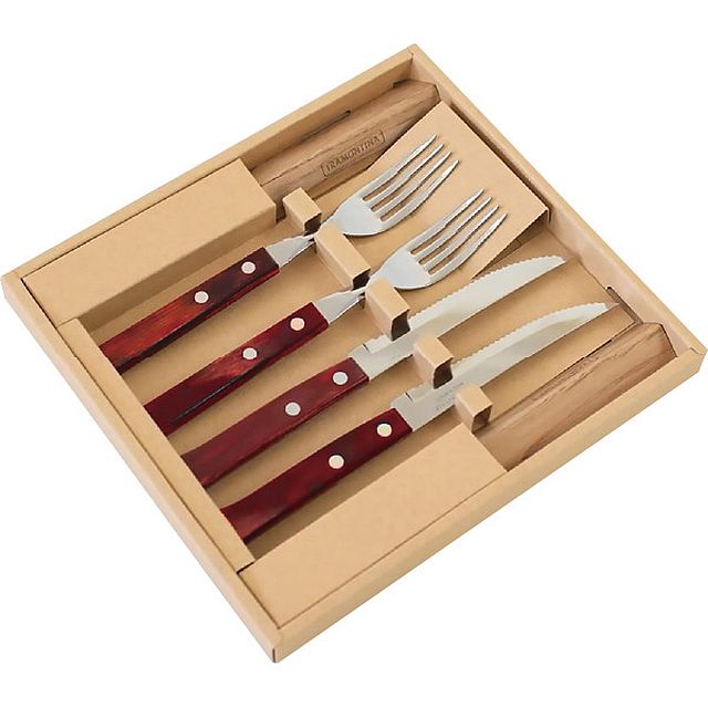 ポリウッド ステーキナイフ&フォーク&カトラリーレストセット レッド