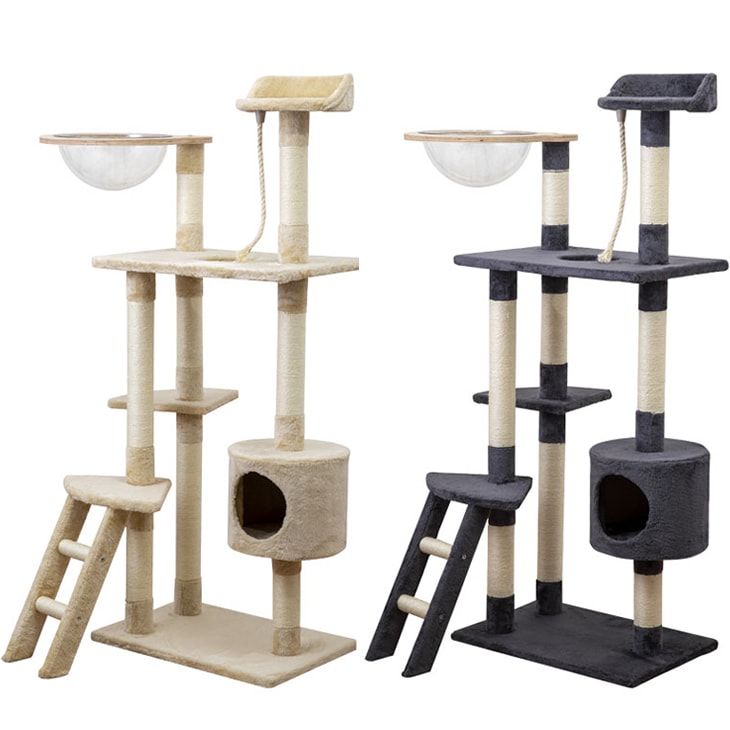 NEW キャットタワー 据え置き 肉球クリアベッド付き 猫タワー 猫 遊び場 タワー 爪とぎ 隠れ家 階段 ハンモック 高さ150cm 猫グッズ付き かわいい おしゃれ