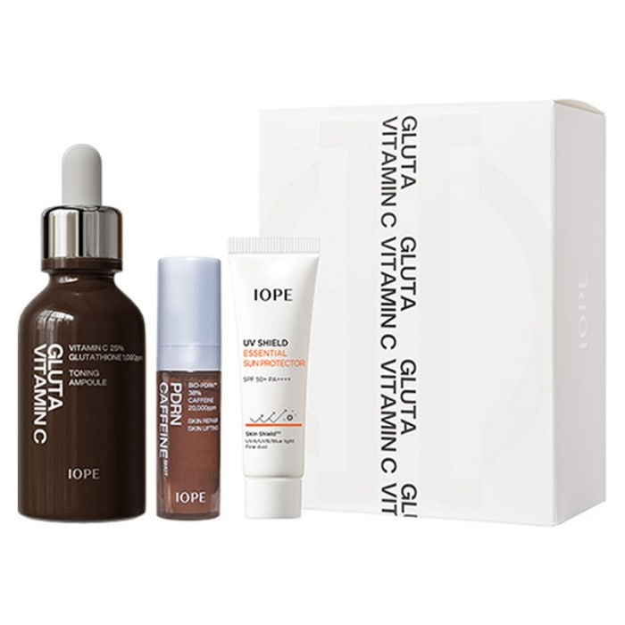 グルタビタミンC トーニングアンプル 23g + ピーディーアールエヌ カフェインショット + UVシールド エッセンシャル サン プロテクター セット