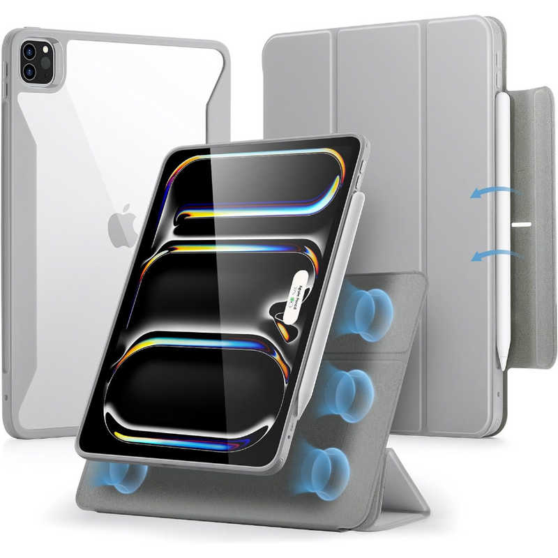 ESR　13インチiPad Pro(M4)用 Rebound Hybrid 360 縦横スタンド対応マグネットカバー Grey　ESRReboundHybrid360iPadPro13M4