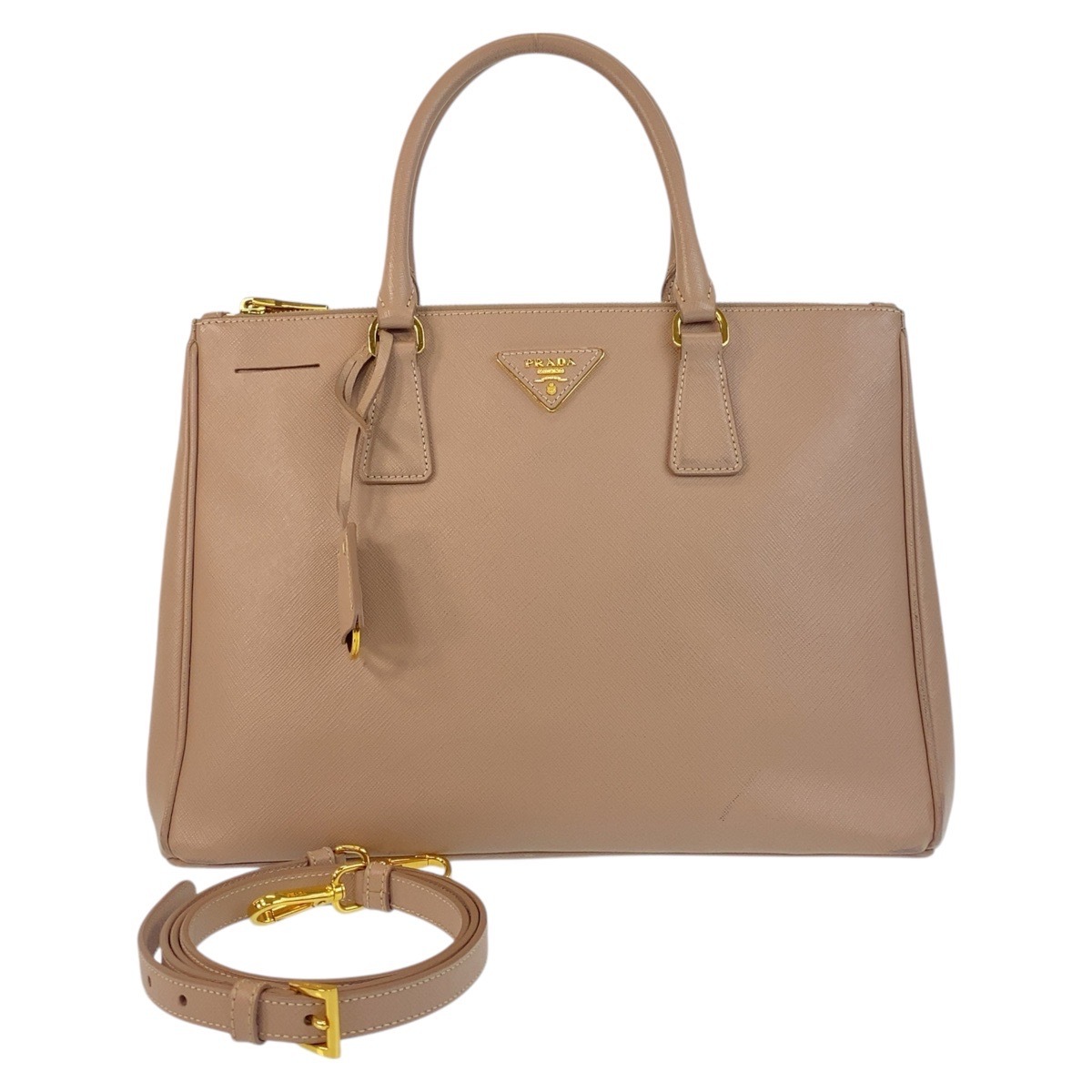 PRADA プラダ トートバッグ オールレザー 肩掛け 三角ロゴプレート 多