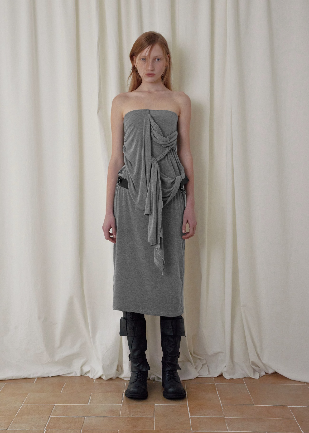 【bohemseo】 SIGNATURE DRAPING SKIRT, LIGHT GRAY 正規品