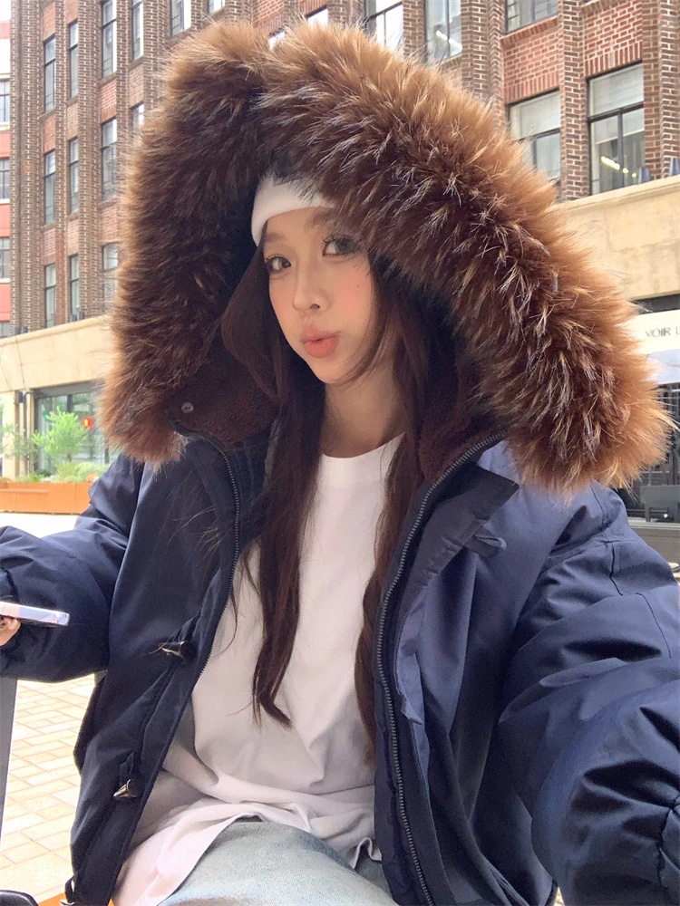 秋冬ふっくら中綿ダッフル調ボタンジャケットフード付き厚手防寒あったかアウター茶色暖かい羽織るかわいいジップアップフェイクムートン長袖トレンド裏レトロサイズシルエット韓国ファッションレディース 2025