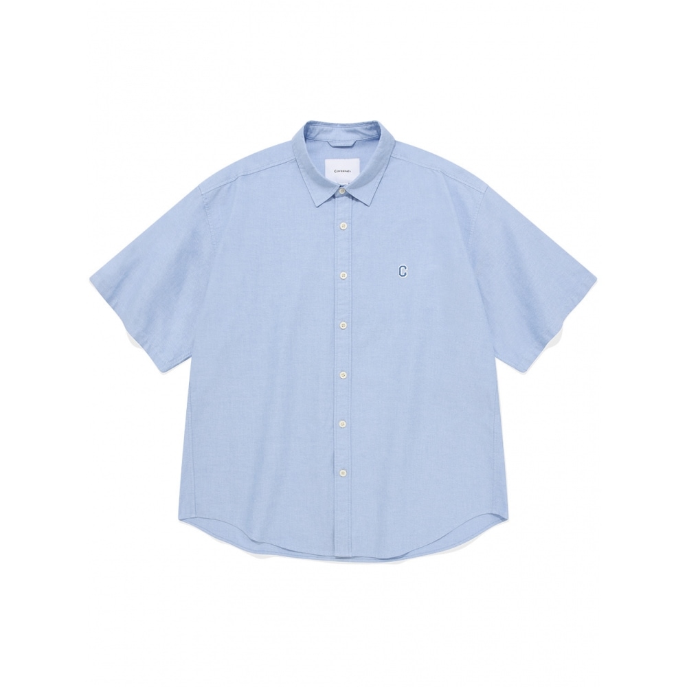 COVERNAT Cロゴオックスフォードハーフシャツライトブルー