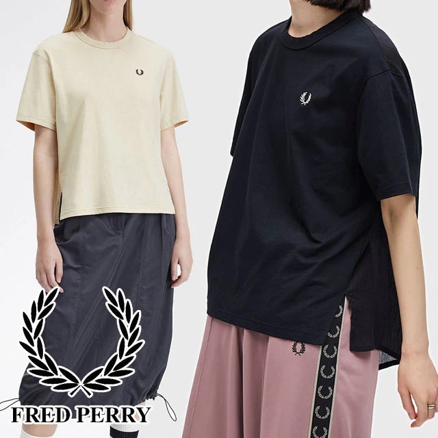 フレッドペリー Tシャツ レディース シアーパネル T-Shirt トップス 半袖 フィッシュテール アパレル コットン100％ G7140 ブラック 黒 オートミール ウェア 服 メール便