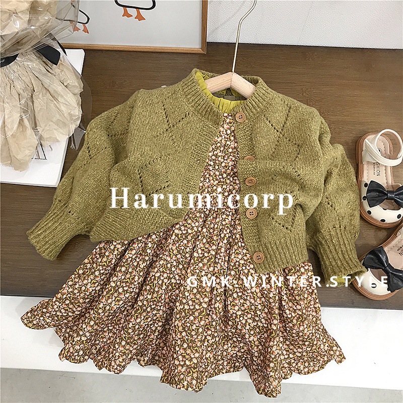 セットアップ 子供 ワンピース キッズ カーディガン 女の子 子供服 長袖ワンピース 花柄 トップス カットソー ベビー服 上下セット 卒園式 ピアノ 発表会 韓国子ども服 春秋 おしゃれ 可愛い 七