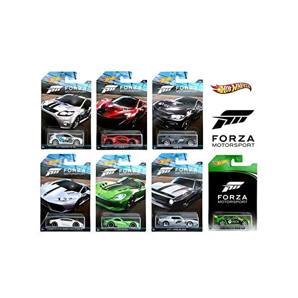 Hot Wheels Forza - Set of 7 Diecast Car s (Falcon Ford Race Car， AMC Javelin AMX， 13 SRT Viper， McL
