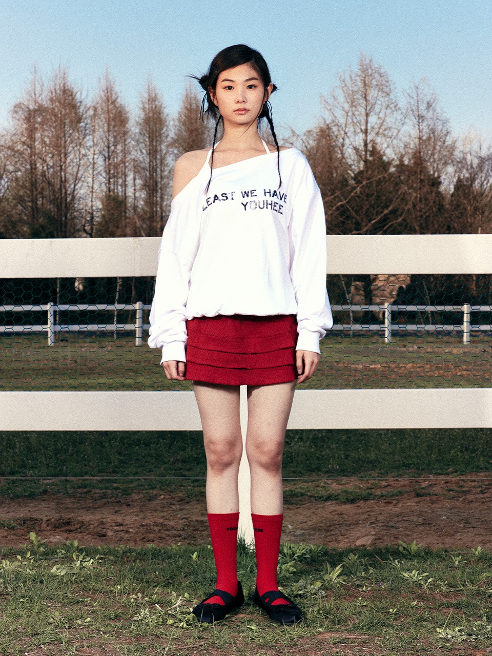 YOUHEE オフショルダー Qoo10 YOUHEE OFF SHOULDER 無地 長袖 オ