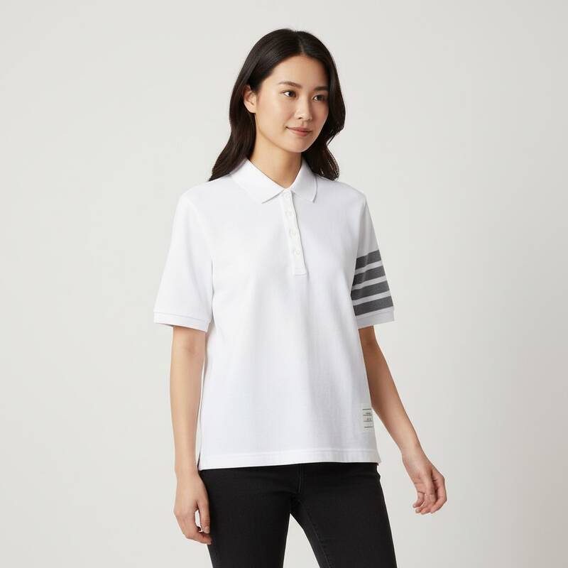 [ロロモダ] トムブラウン 斜めストライプ リストバンド ウィメンズ ポロ半袖Tシャツ / FJP052G-07976-100