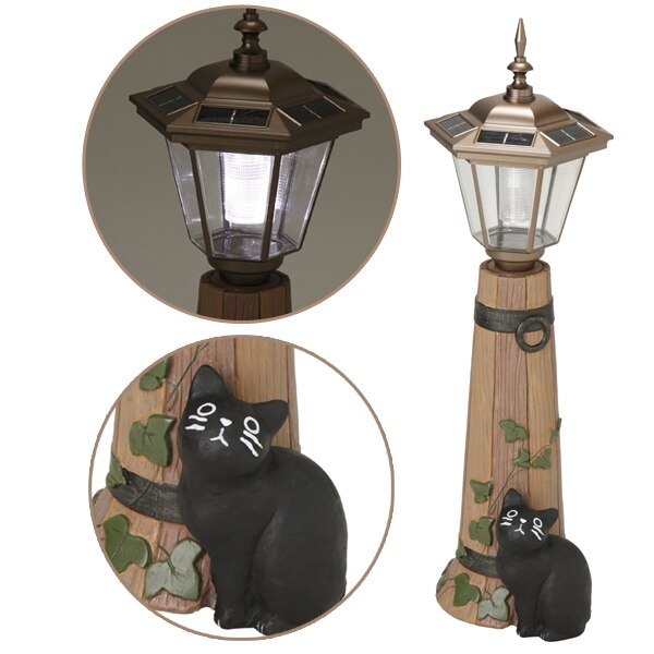 ガーデンオーナメント ソーラーライト 猫 バーレル 大