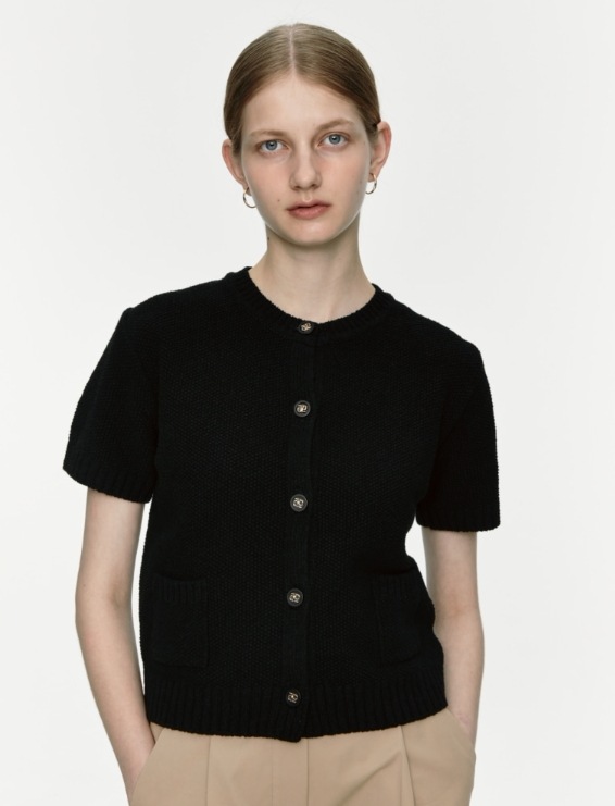 【DEPOUND】 HALF SLEEVE KNIT CARDIGAN : BLACK